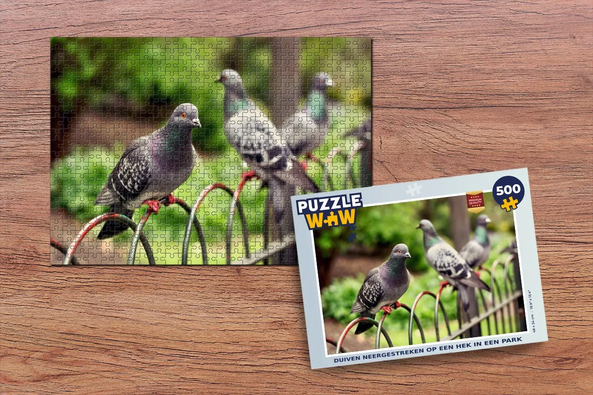 PuzzleWow Legpuzzel Duiven op een hek 500 Stuks - Multicolor