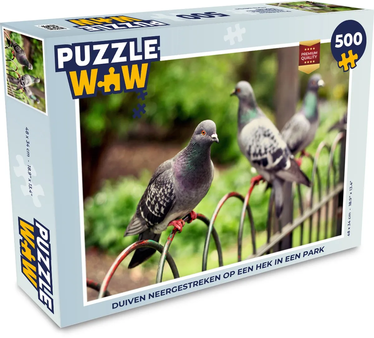 PuzzleWow Legpuzzel Duiven op een hek 500 Stuks - Multicolor