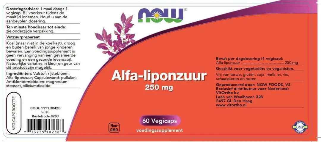 Now Foods Alpha Lipoic Acid 250mg - 60 Capsules - afbeelding 2 van 5