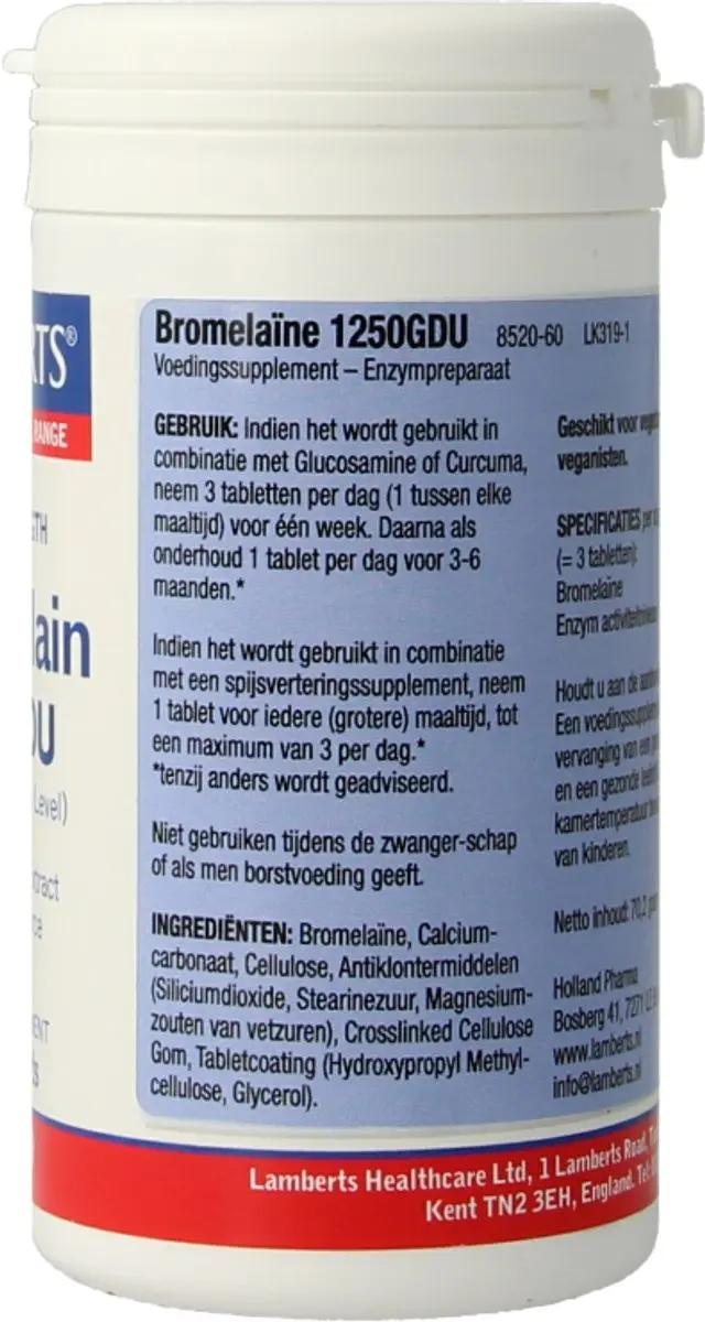 Lamberts Bromelaine 1250 GDU 60 Tabletten - 1500mg - afbeelding 4 van 6