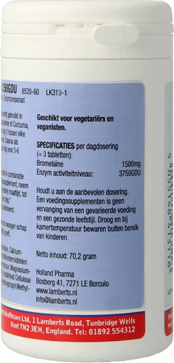 Lamberts Bromelaine 1250 GDU 60 Tabletten - 1500mg - afbeelding 5 van 6