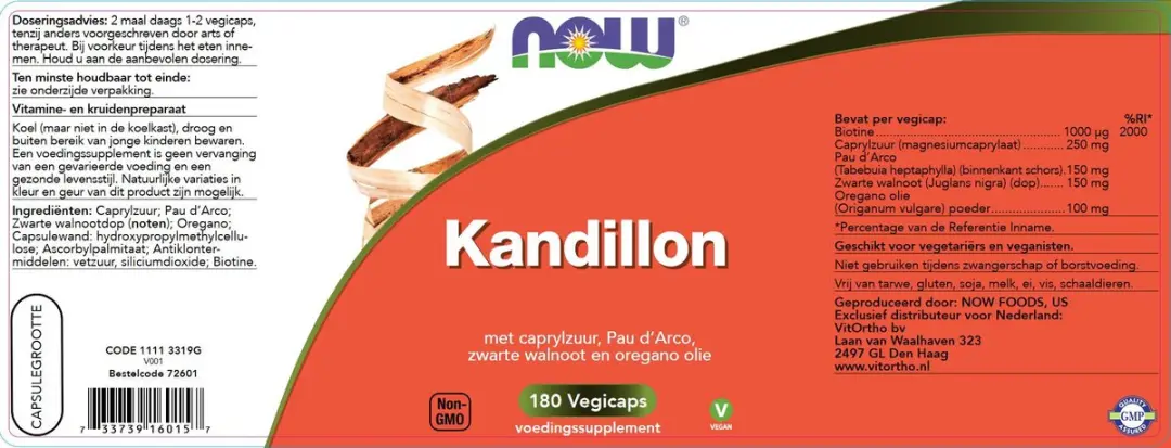 Now Foods Kandillon 180 Vegacapsules - afbeelding 2 van 2