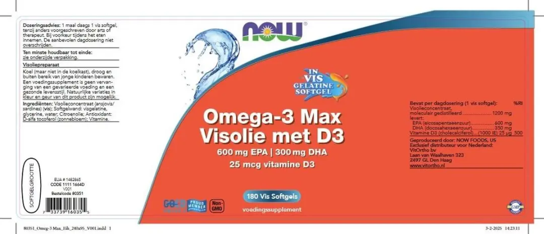 Now Foods Omega 3 Max Visolie D3 180 Softgels - afbeelding 2 van 5