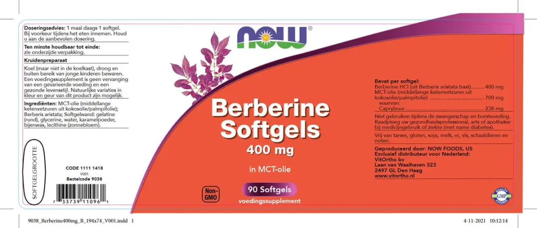 Now Foods Berberine 400mg - 90 Stuks - afbeelding 2 van 5