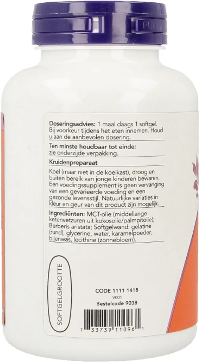Now Foods Berberine 400mg - 90 Stuks - afbeelding 4 van 5