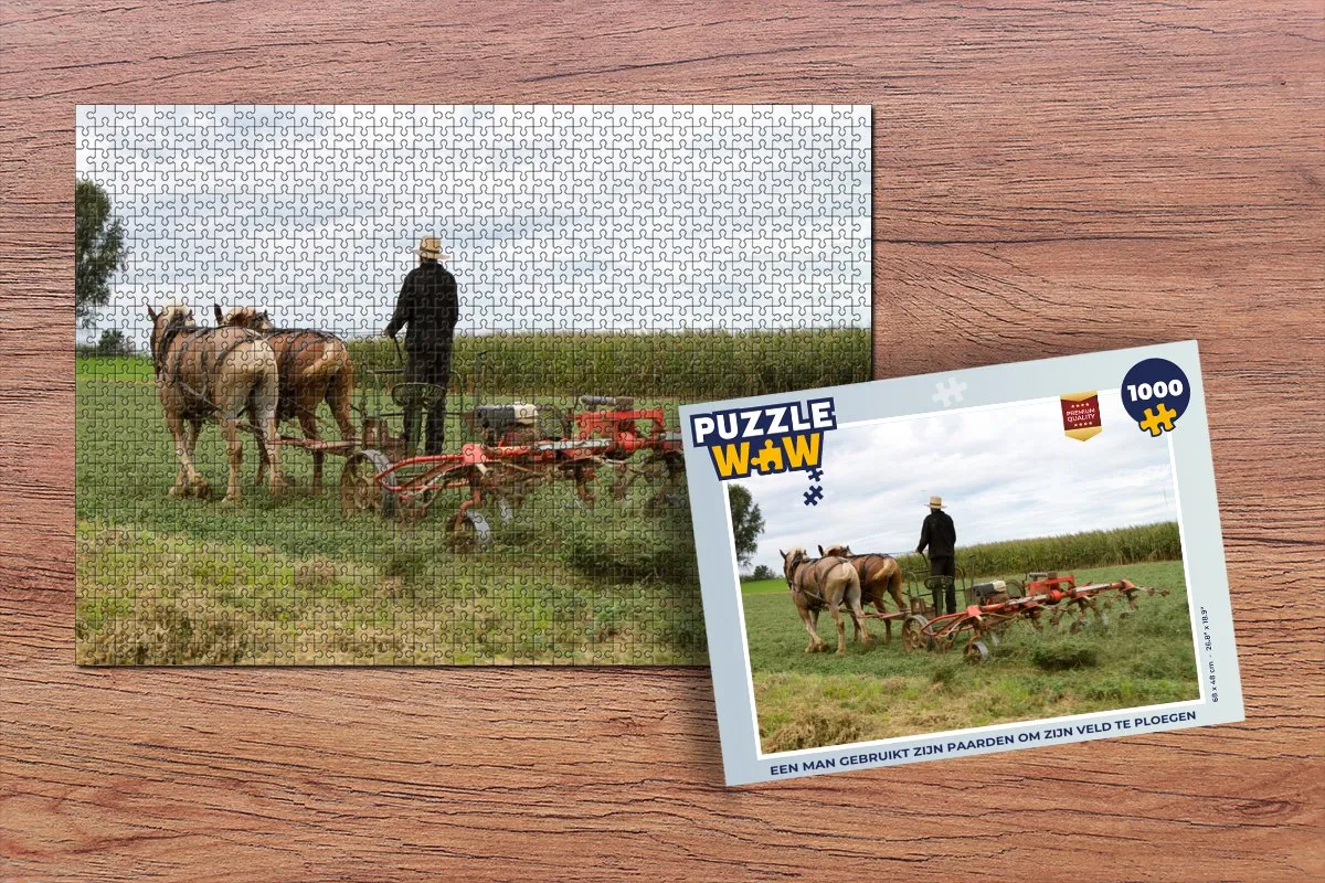 PuzzleWow Legpuzzel Een man gebruikt zijn paarden - 1000 Stuks - Multicolor