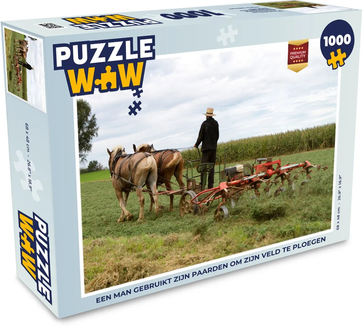 PuzzleWow Legpuzzel Een man gebruikt zijn paarden - 1000 Stuks - Multicolor