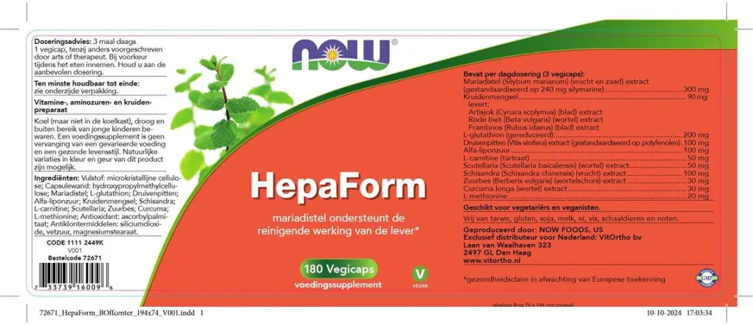 Now Foods Hepaform 180 Vegetarische Capsules - afbeelding 2 van 2