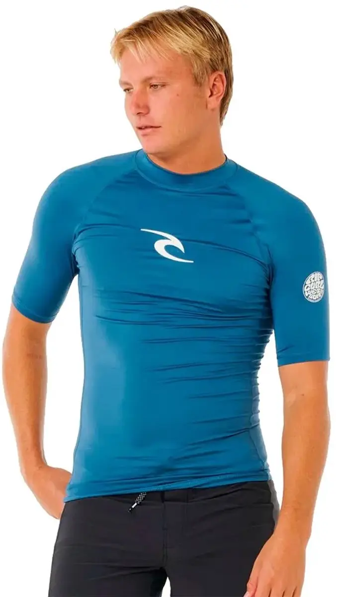 Rip Curl Waves Upf Korte Mouw Rash Guard Blauw M Man