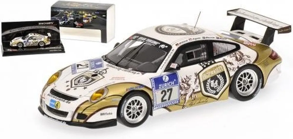 Porsche 997 Cup #27 24h Nürburgring 2010 - 1:43 Minichamps - Goud/Wit