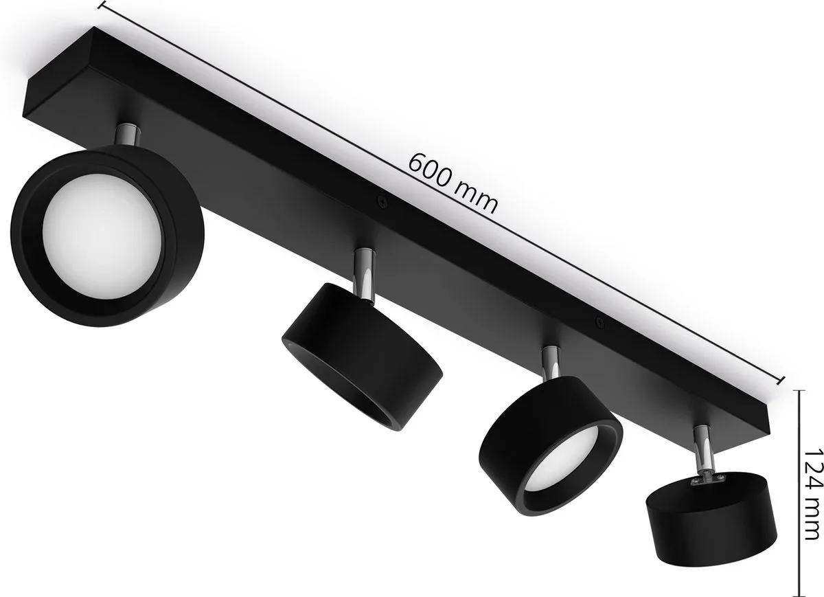 Philips Bracia Bar 4x5.5W 2700K Opbouwspot - Zwart