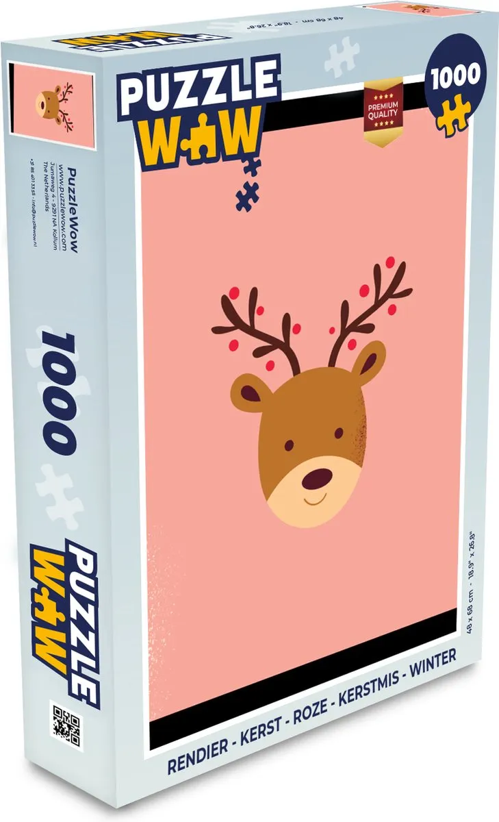 PuzzleWow Rendier Kerstpuzzel 1000 Stuks - Multicolor