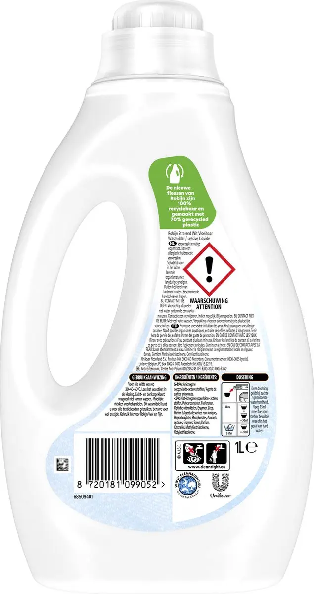 Robijn Stralend Wit Vloeibaar Wasmiddel 1L - afbeelding 3 van 6