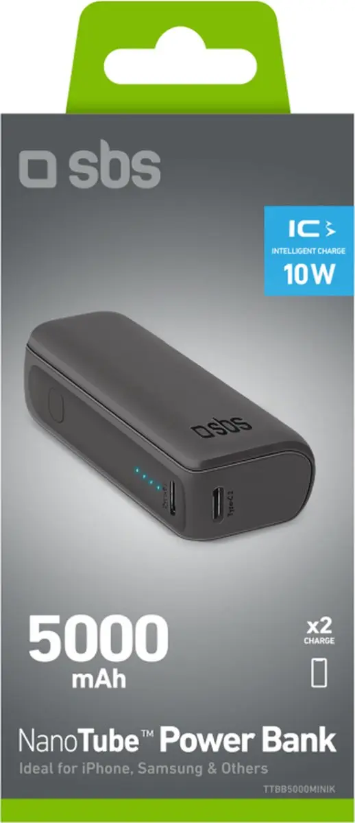 SBS TTBB5000MINIK Powerbank 5000mAh - 2x USB - 1000W - Zwart - afbeelding 3 van 3