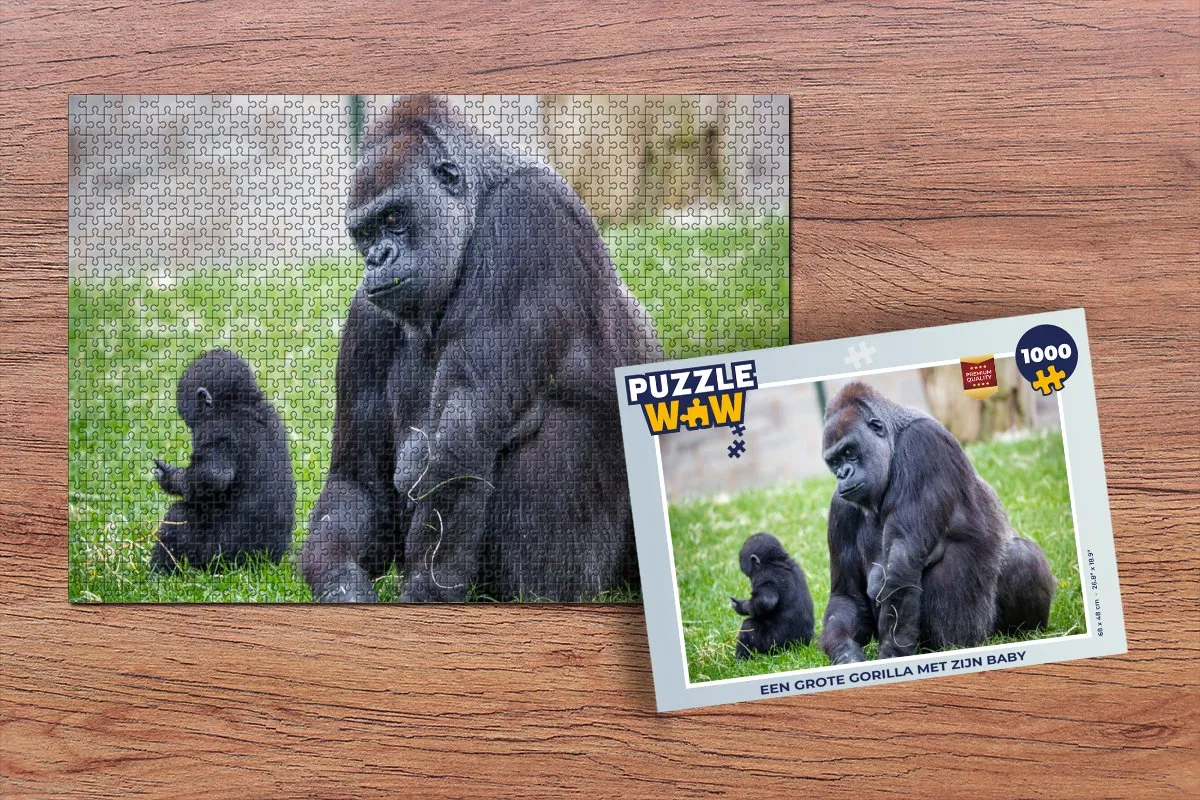 PuzzleWow Gorilla met Baby Legpuzzel 1000 Stuks - Multicolor