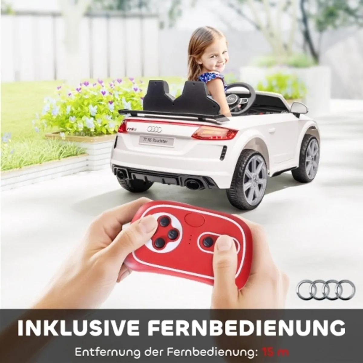 Audi TT RS Elektrische Kinderauto - Ouderbediening LED Muziek Wit