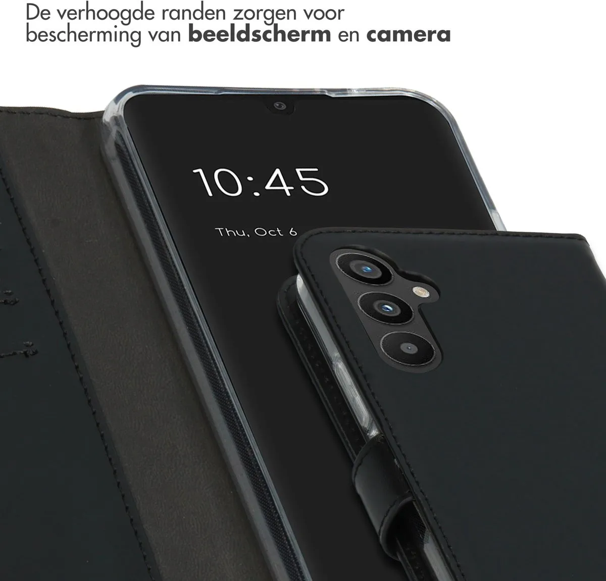 Selencia Hoesje Samsung Galaxy A34 5G - Echt Lederen Bookcase - Zwart