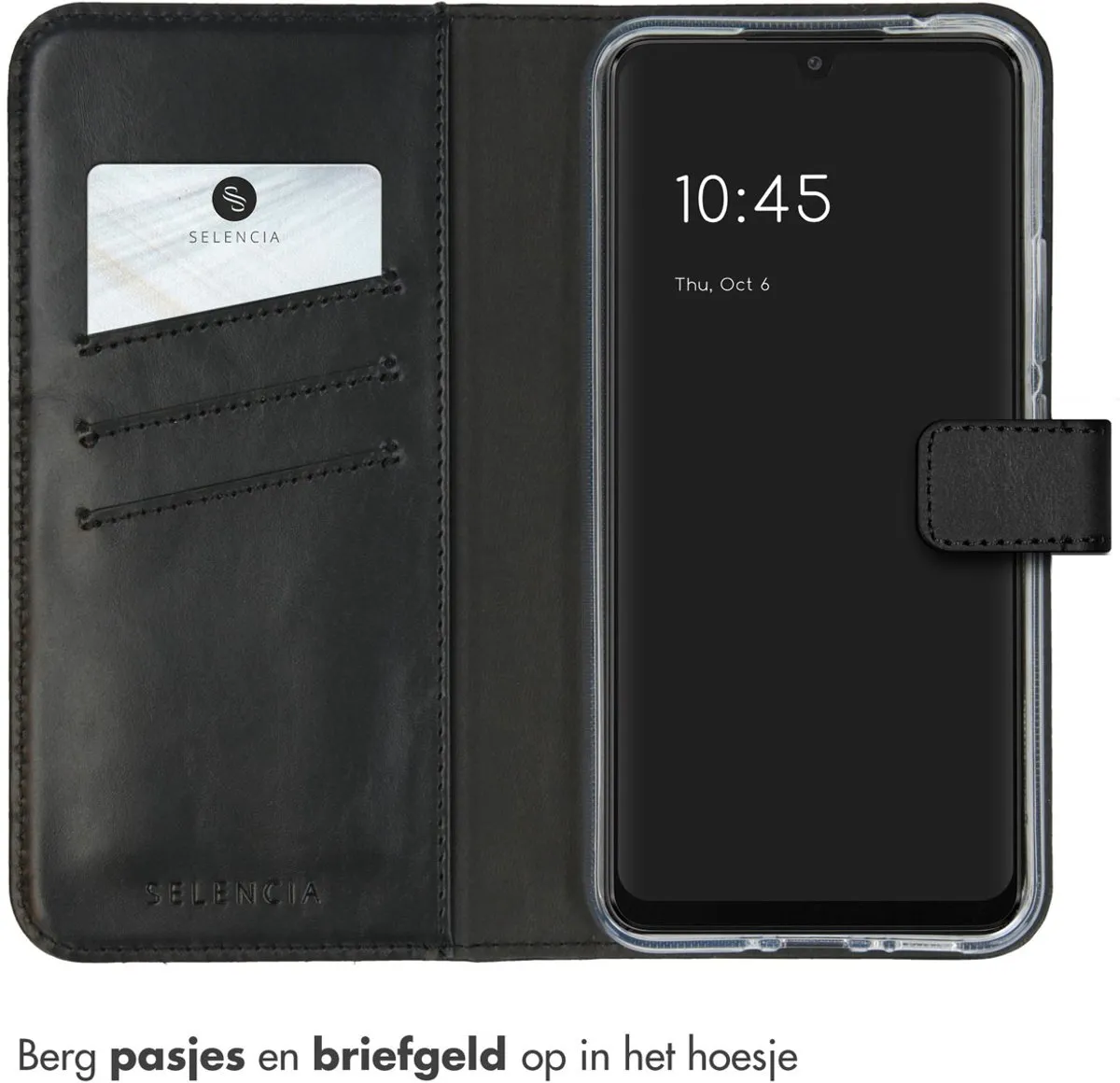 Selencia Hoesje Samsung Galaxy A34 5G - Echt Lederen Bookcase - Zwart