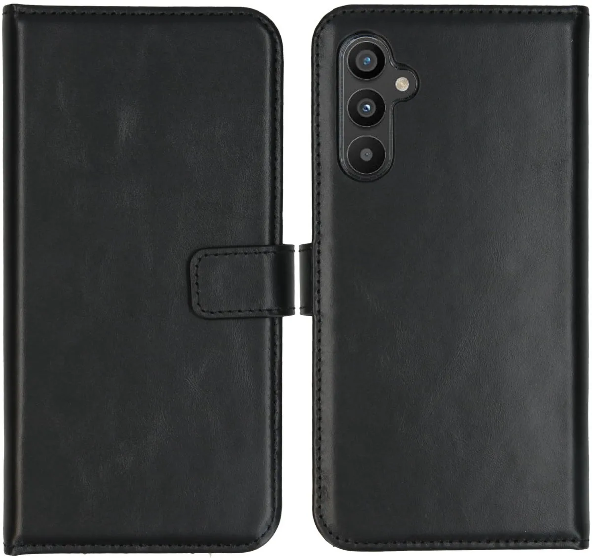 Selencia Hoesje Samsung Galaxy A34 5G - Echt Lederen Bookcase - Zwart