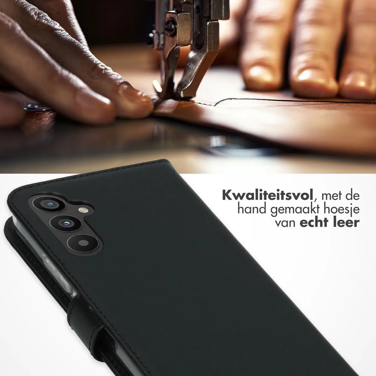 Selencia Hoesje Samsung Galaxy A34 5G - Echt Lederen Bookcase - Zwart