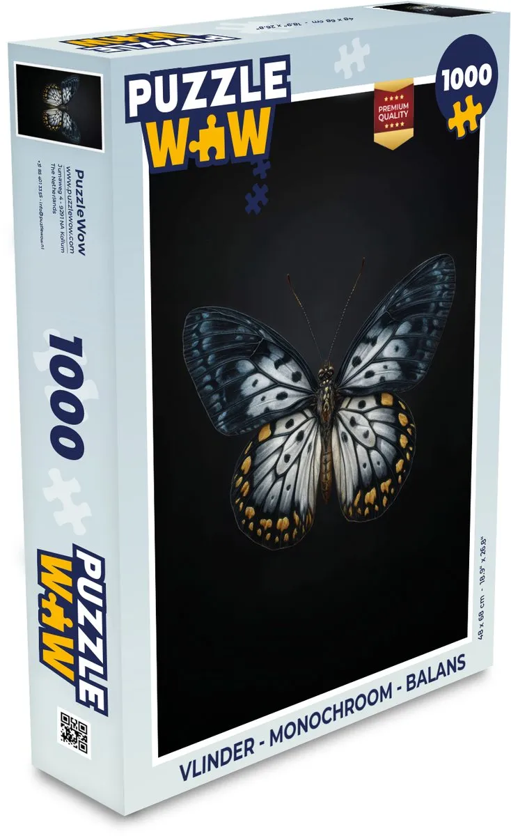 PuzzleWow Vlinder Monochroom Legpuzzel 1000 Stukjes