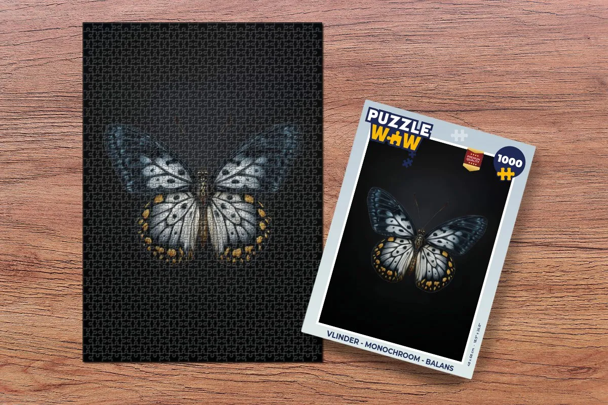 PuzzleWow Vlinder Monochroom Legpuzzel 1000 Stukjes