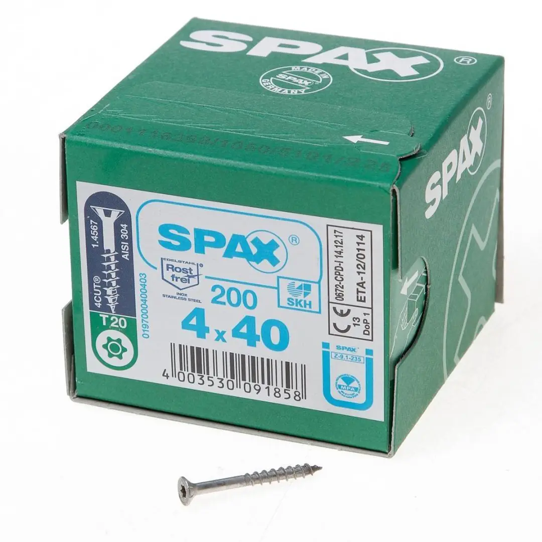 Spax Torx RVS Spaanplaatschroef 4.0 x 40mm - 200 Stuks - afbeelding 2 van 3
