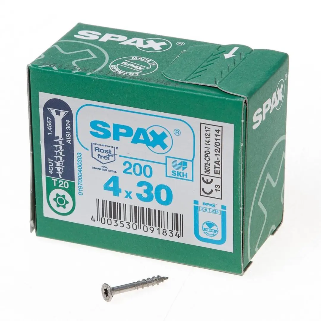 Spax Spaanplaatschroef RVS Torx 4.0 x 30 - 200 Stuks - afbeelding 2 van 3