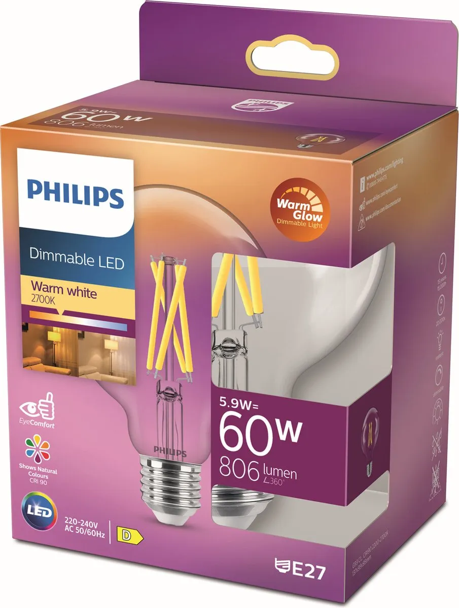 Philips LED Globe Transparant 60W E27