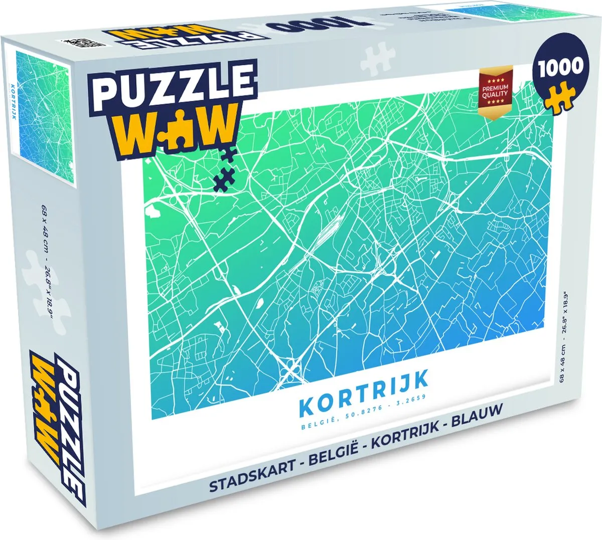 PuzzleWow Stadskart Kortrijk Legpuzzel 1000 Stuks - Multicolor