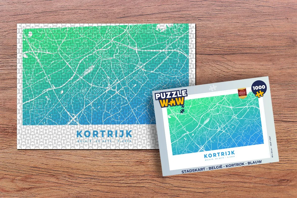 PuzzleWow Stadskart Kortrijk Legpuzzel 1000 Stuks - Multicolor