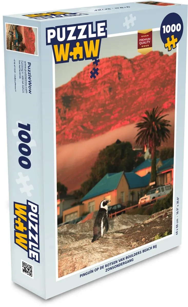 PuzzleWow Puzzel Pinguïn op de rotsen Boulders Beach - 1000 Stuks - Multicolor