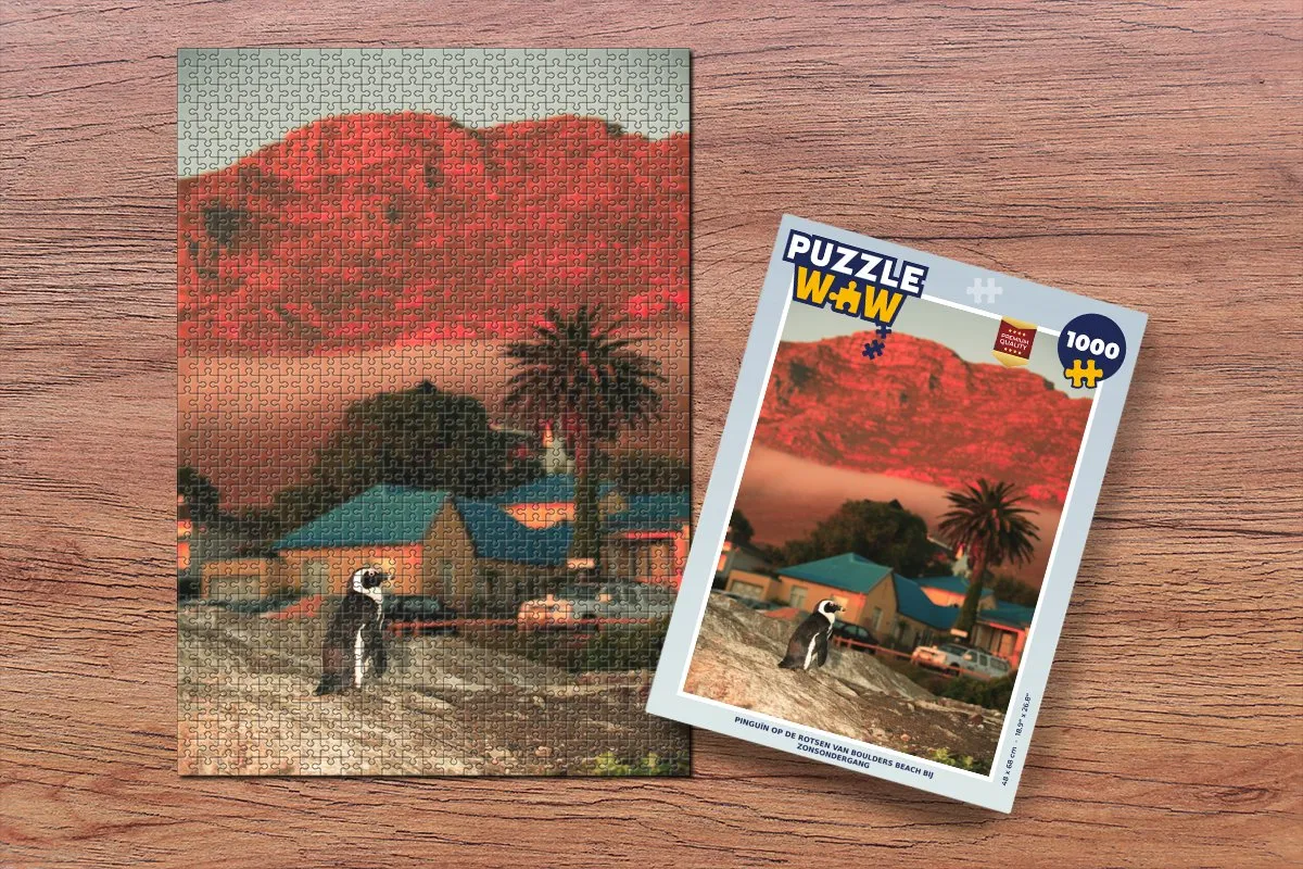 PuzzleWow Puzzel Pinguïn op de rotsen Boulders Beach - 1000 Stuks - Multicolor