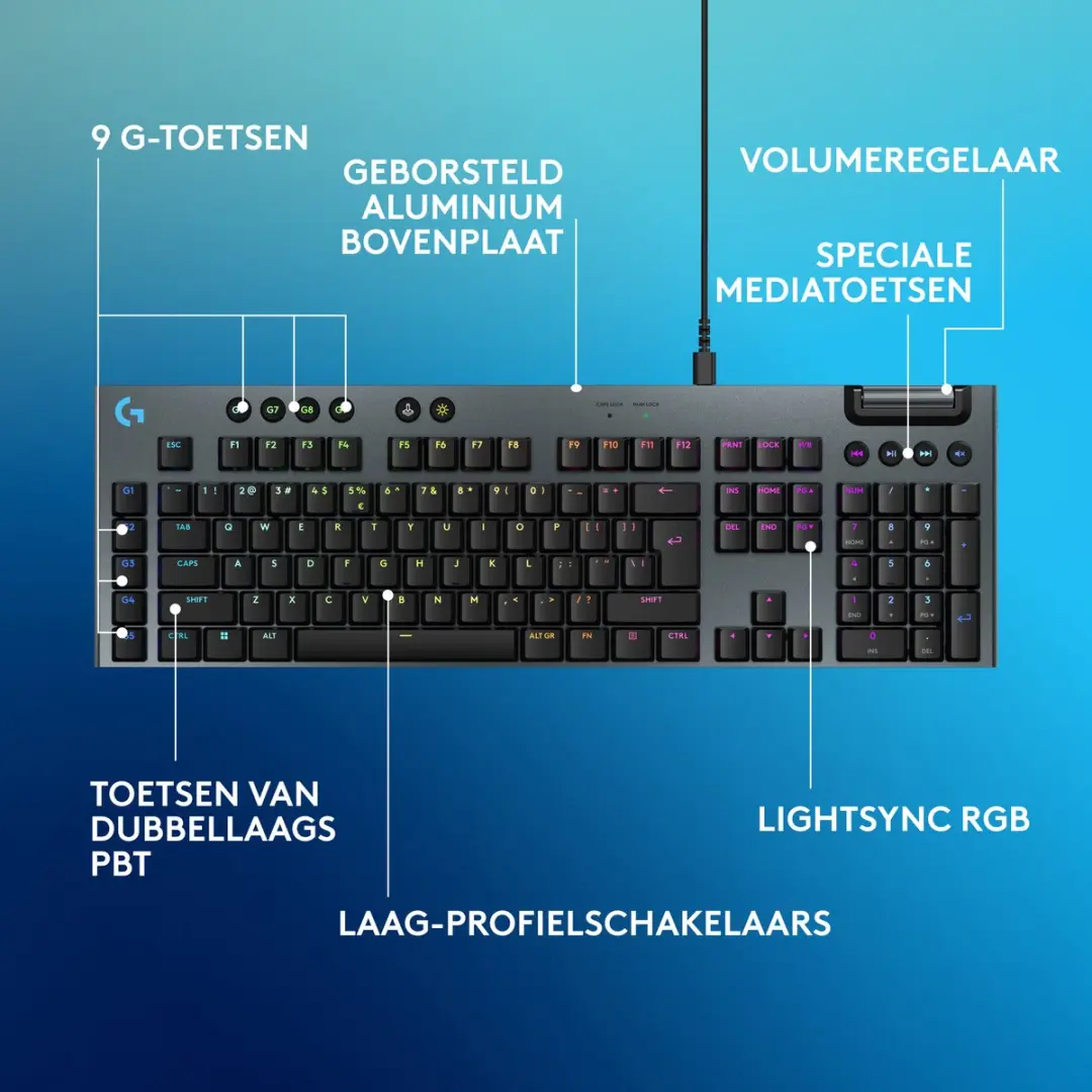 Logitech G G915 Tactile Bedraad Gaming Toetsenbord - AZERTY - Zwart - afbeelding 5 van 6