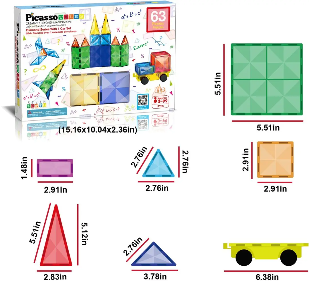 Tactic Picasso Tiles Diamond Series Magnetische Tegels 63-delig - Multikleur