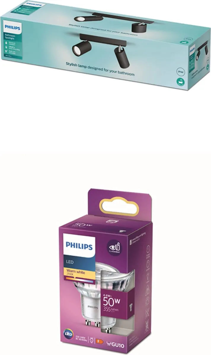 Philips Idris Opbouwspot Zwart - 2x GU10 4,6W Warmwit