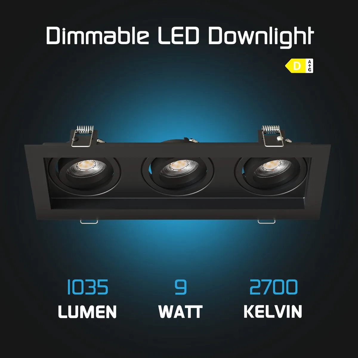 LEDVION 6x LED Inbouwspot Triple Rechthoek 270x100mm - Zwart - 2700K - 4,9W - afbeelding 6 van 6