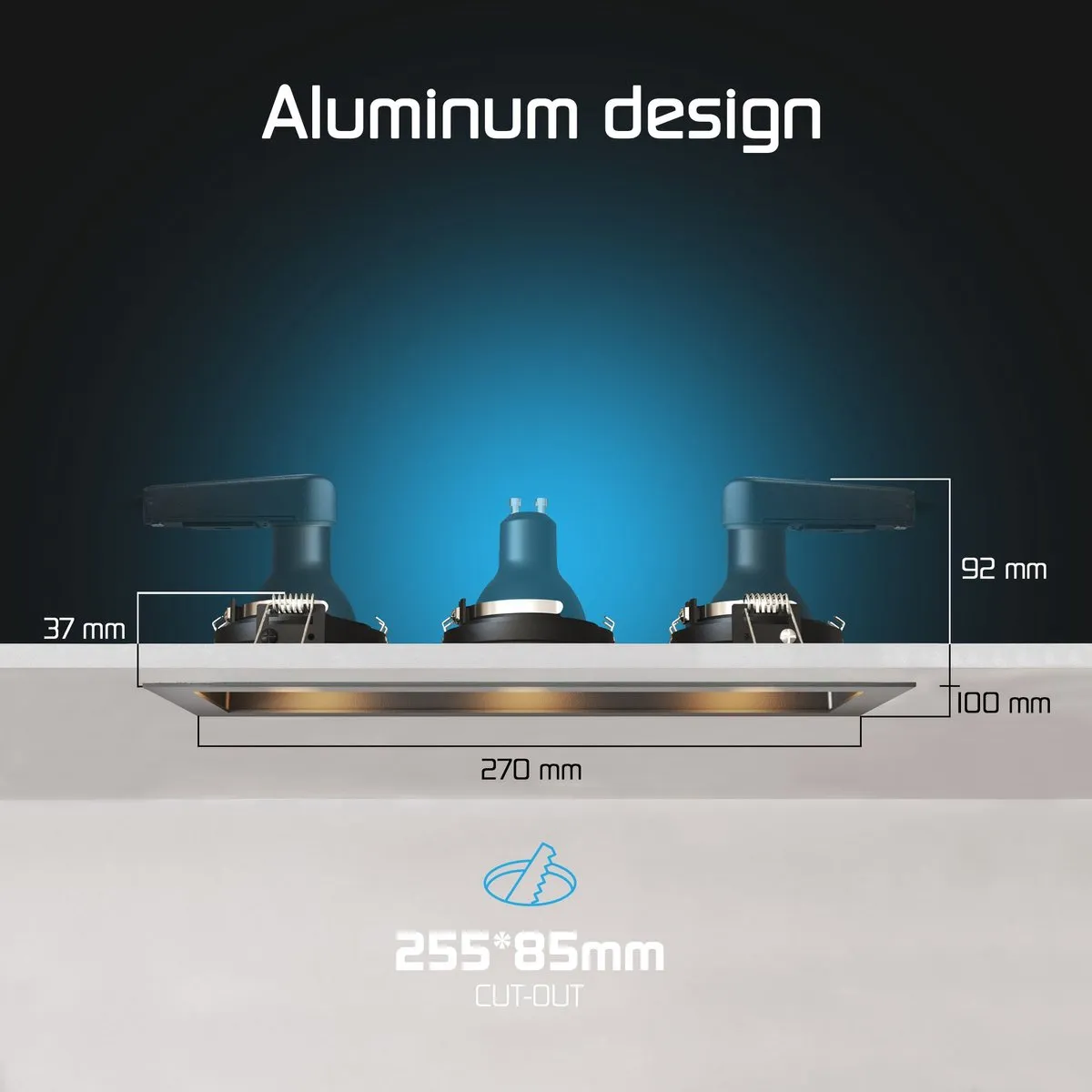 LEDVION 6x LED Inbouwspot Triple Rechthoek 270x100mm - Zwart - 2700K - 4,9W