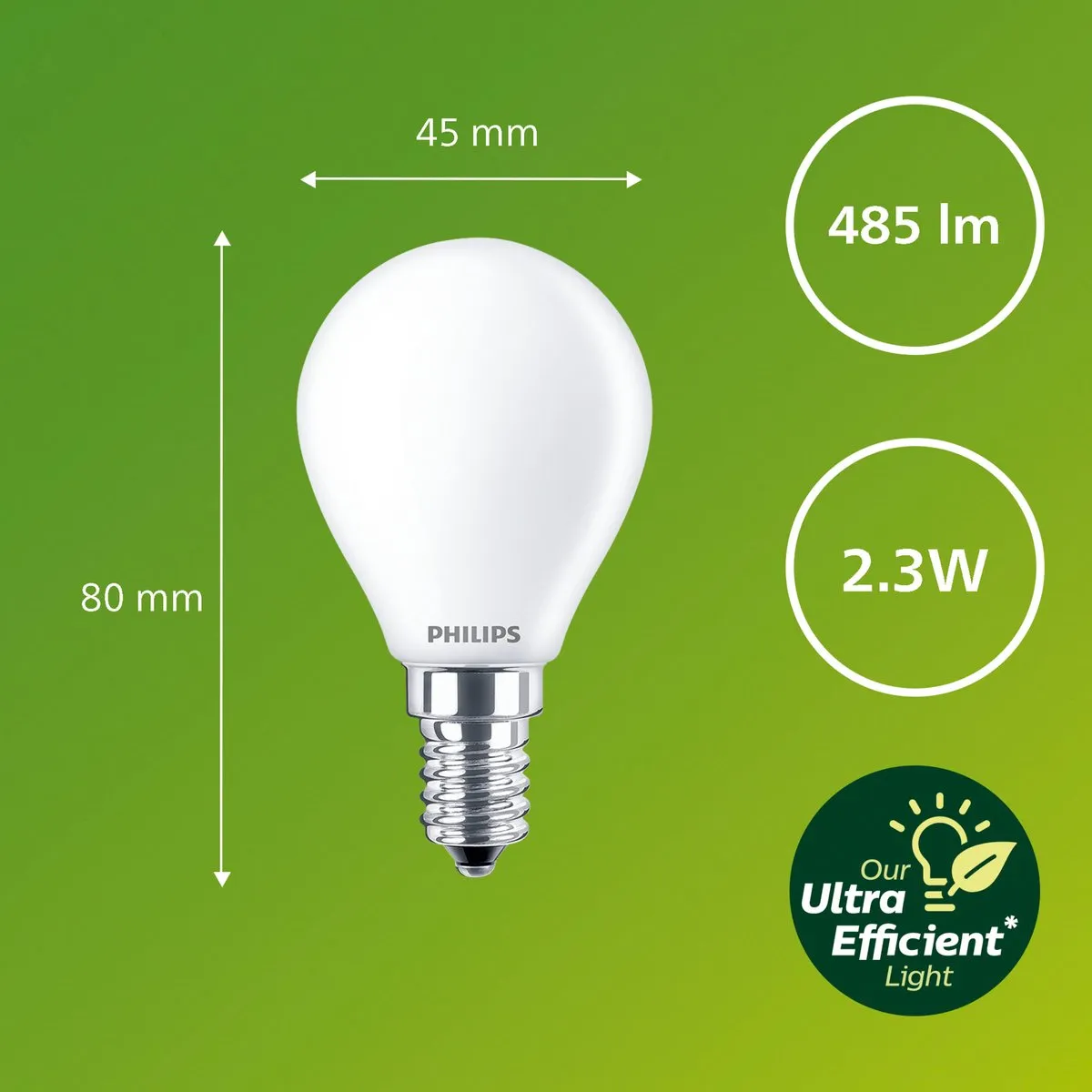 Philips Ultra Efficient LED Kogellamp 2.3W E14 Mat - Warmwit