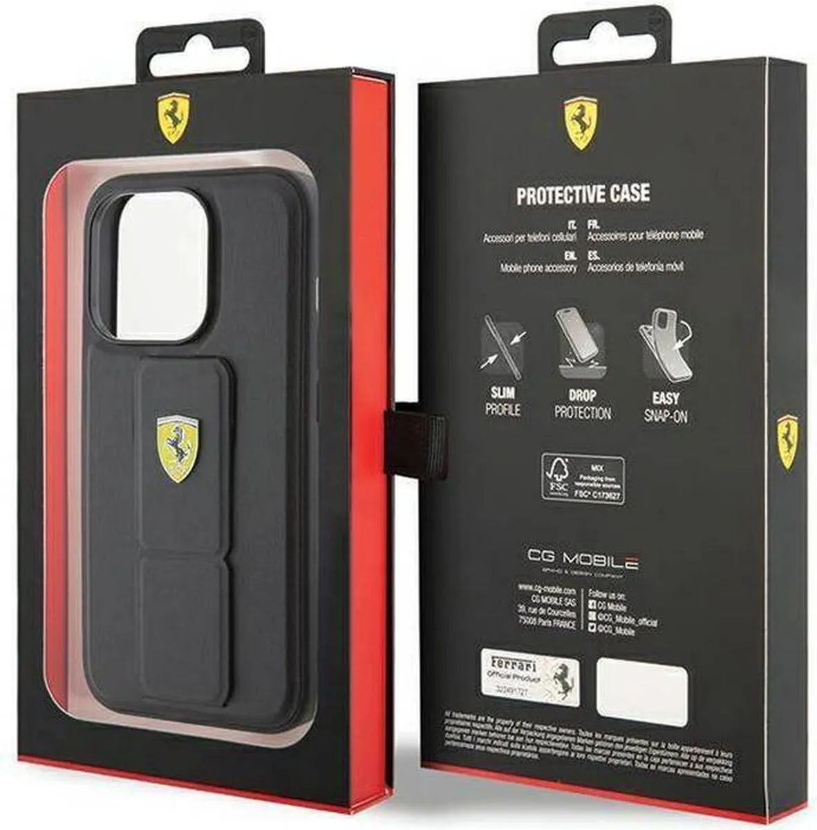 Ferrari iPhone 15 Pro Metal Logo Grip Stand - Zwart