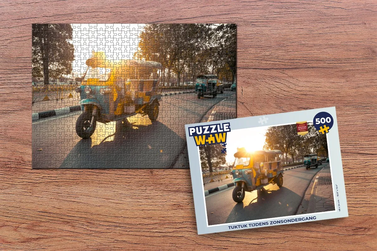 PuzzleWow Tuktuk tijdens zonsondergang Legpuzzel 500 Stuks - Multicolor