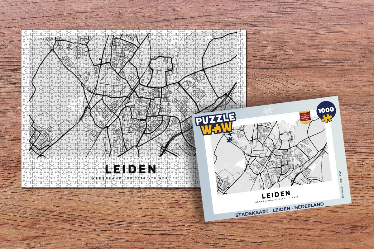 PuzzleWow Stadskaart Leiden Nederland Puzzel - 1000 Stuks - Multicolor