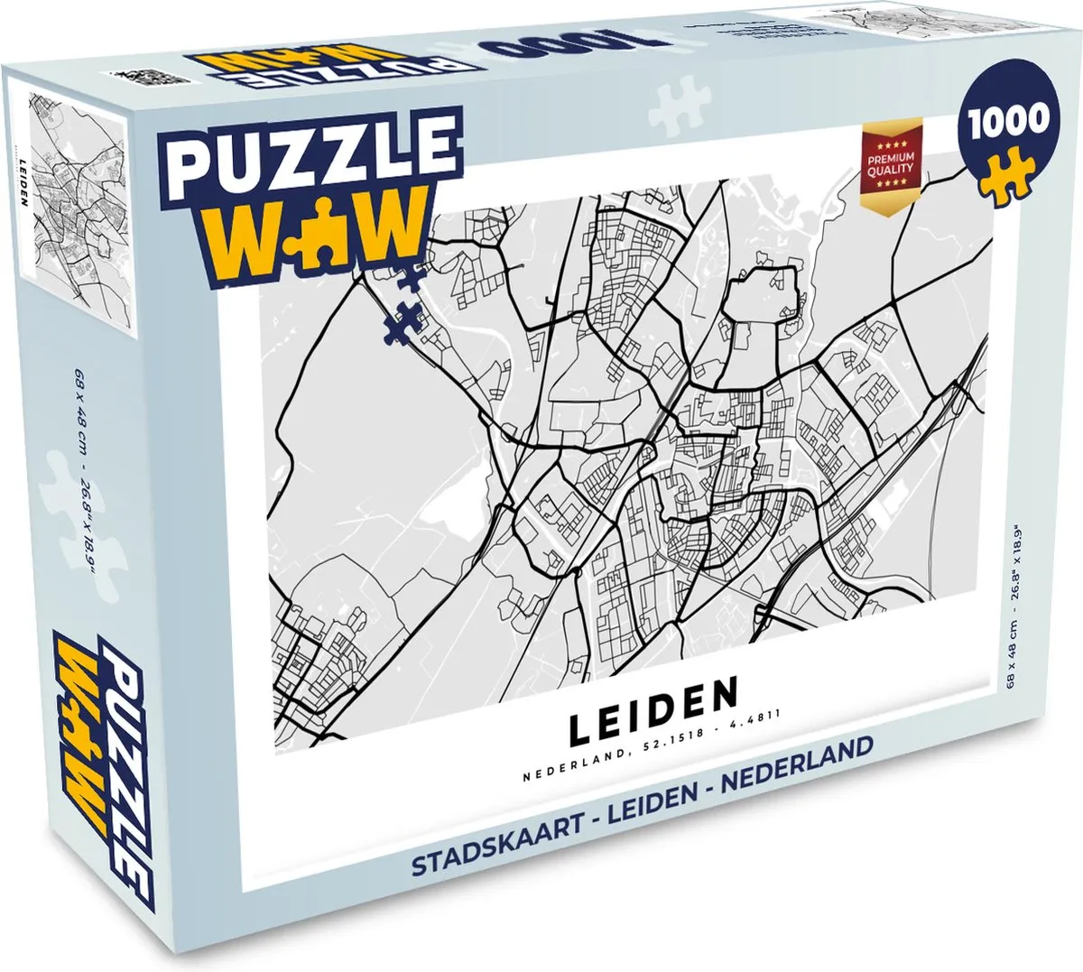 PuzzleWow Stadskaart Leiden Nederland Puzzel - 1000 Stuks - Multicolor