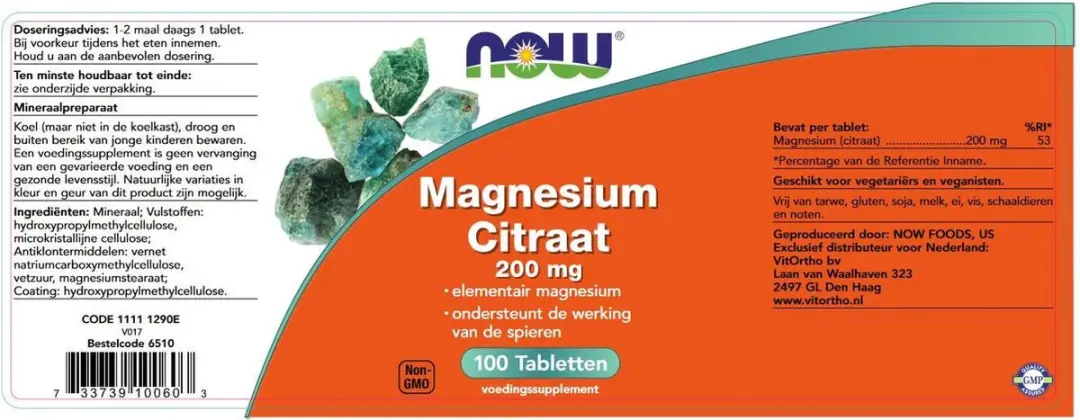 Now Foods Magnesiumcitraat 100 Tabletten