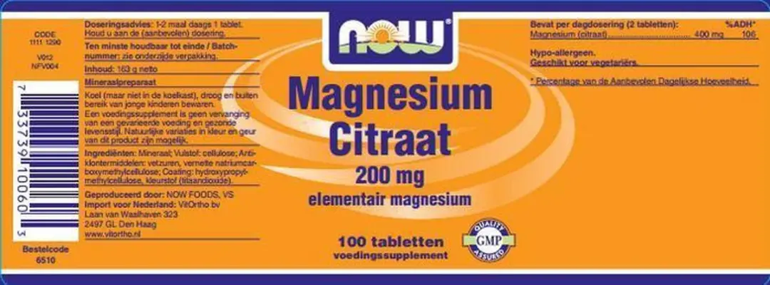 Now Foods Magnesiumcitraat 100 Tabletten