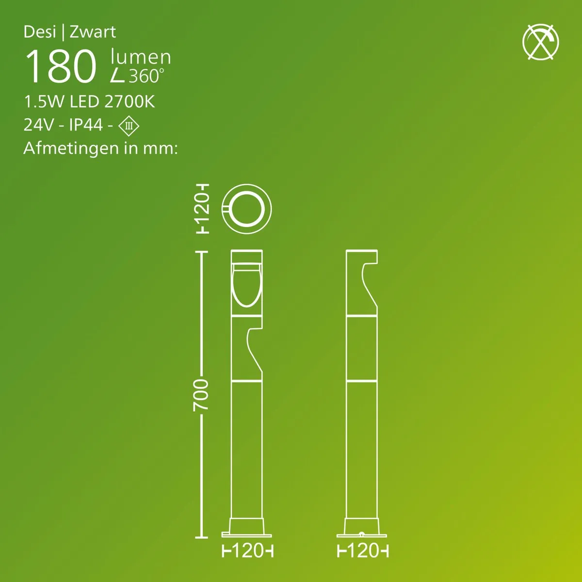 Philips Desi GardenLink - Sokkellamp - 24V - Warm wit licht; 2700K - Zwart - Tuinpadverlichting
