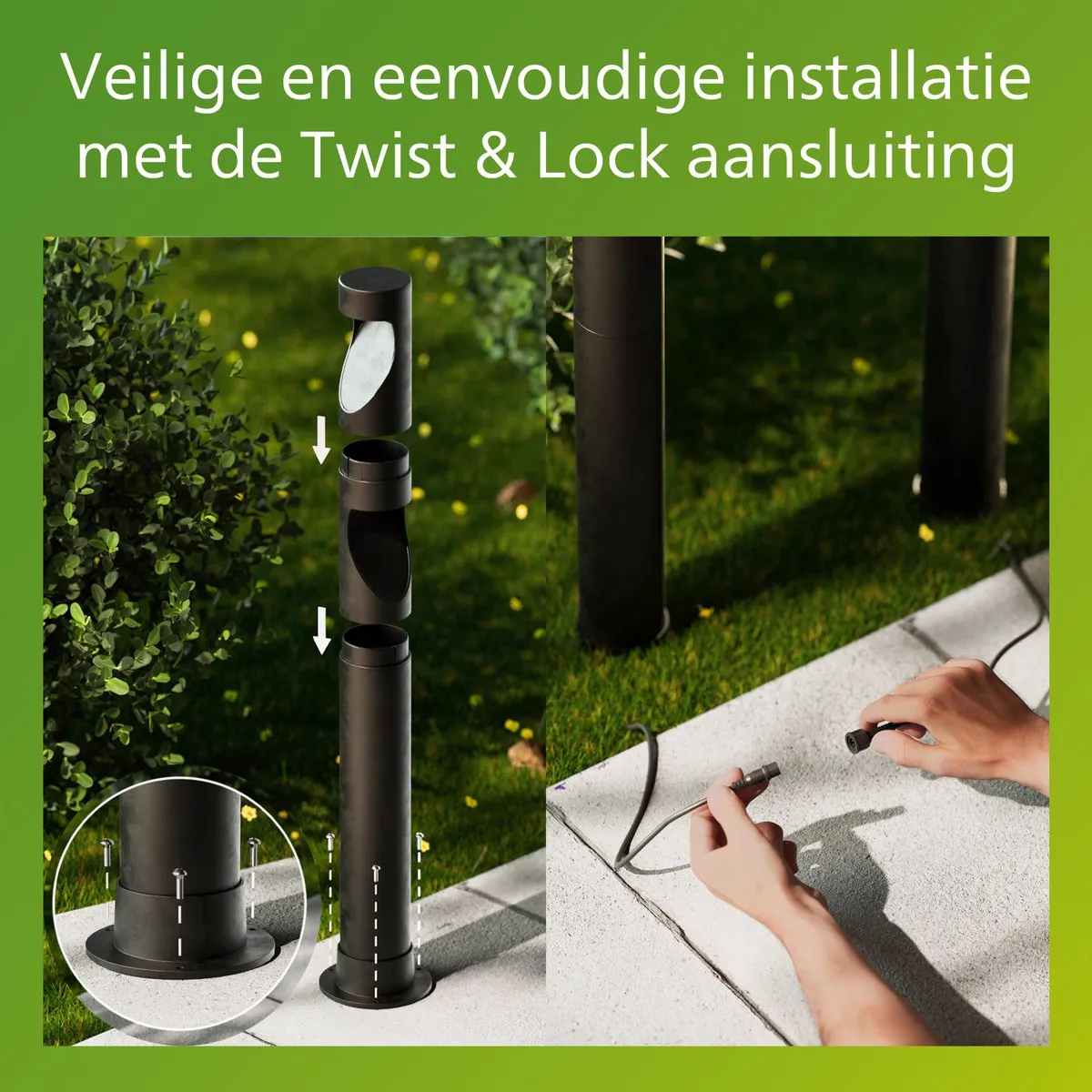 Philips Desi GardenLink - Sokkellamp - 24V - Warm wit licht; 2700K - Zwart - Tuinpadverlichting