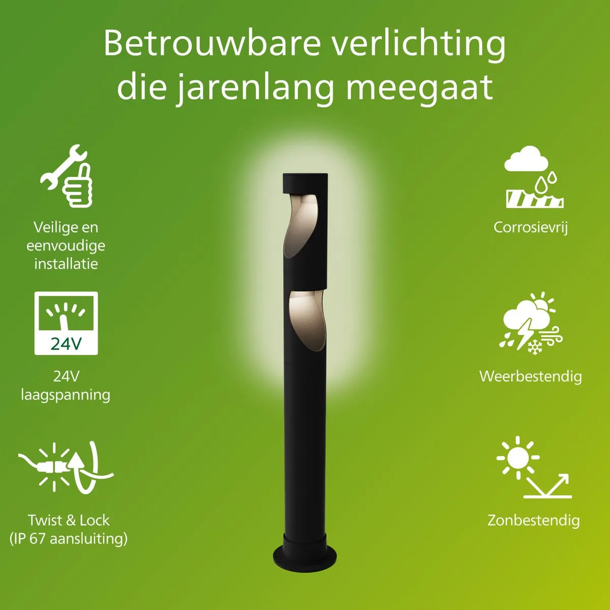 Philips Desi GardenLink - Sokkellamp - 24V - Warm wit licht; 2700K - Zwart - Tuinpadverlichting