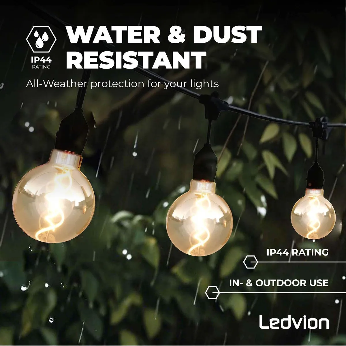 LEDVION LED Prikkabel 10M - 10x E27 LED 1.2W 2700K - Zwart