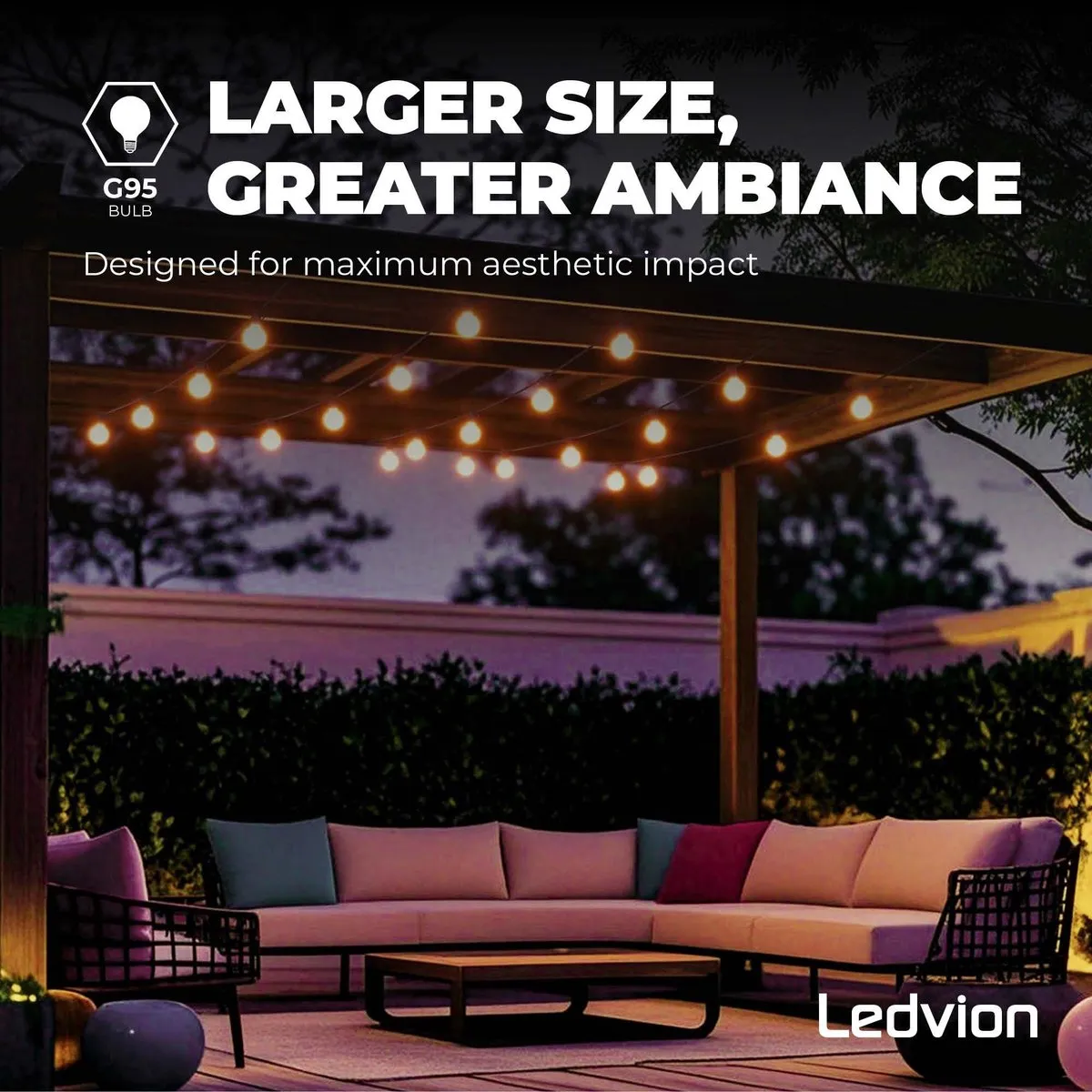 LEDVION LED Prikkabel 10M - 10x E27 LED 1.2W 2700K - Zwart